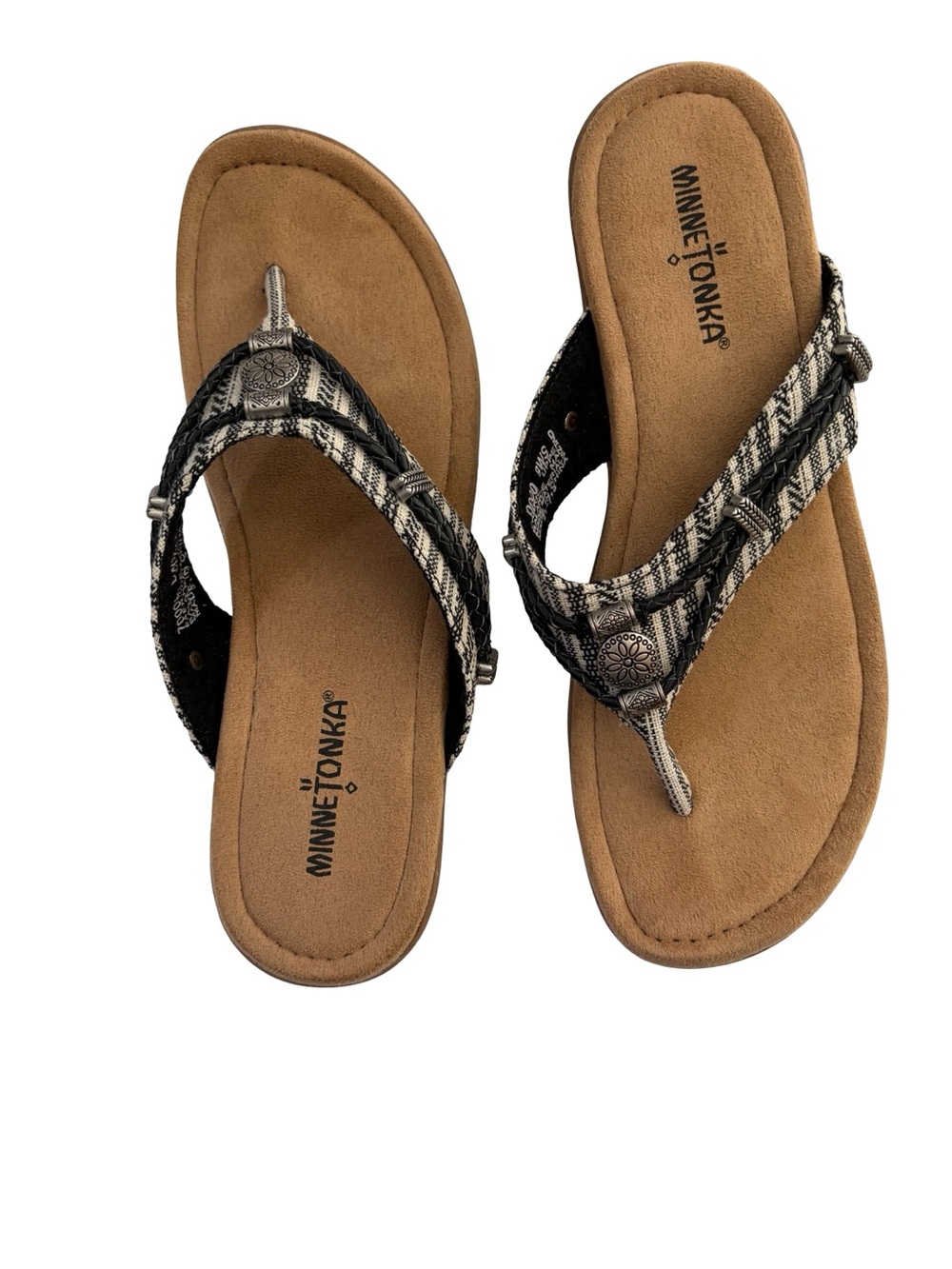 Minnetonka Braided Thong Sandals with Silver Concho